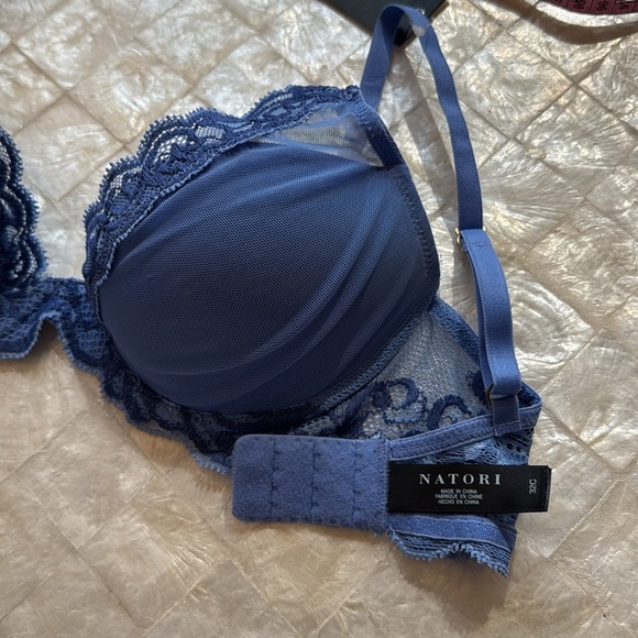 NWT natori bra 32C Feathers Lace Contour Underwire Plunge Bra smoky iris dolphin - Picture 10 of 10
